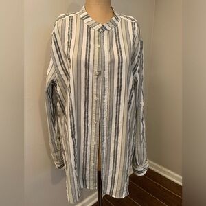 PRIMARK Cotton Striped Bottom Down shirt, Long Sleeve size Large